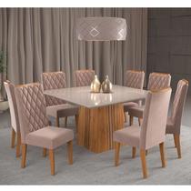 Conjunto Sala de Jantar Mesa Bela com 8 Cadeiras Iza Mel/Off White/Rosa