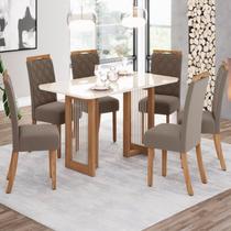 Conjunto Sala de Jantar Mesa Canto Arredondado com Vidro 6 Cadeiras Yara Marrom/Nature/Off White/Amêndoa Conjunto Sala de Jantar Mesa Canto Arredondado com Vidro 6 Cadeiras Yara Marrom/Nature/Off White/Amêndoa