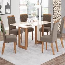 Conjunto Sala de Jantar Mesa Canto Reto com Vidro 6 Cadeiras Yara Marrom/Nature/Off White/Amêndoa Conjunto Sala de Jantar Mesa Canto Reto com Vidro 6 Cadeiras Yara Marrom/Nature/Off White/Amêndoa
