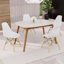 Conjunto Sala de Jantar Mesa Ceci com Vidro com 4 Cadeiras Eames Espresso Móveis Bege/Marrom/Branco Conjunto Sala de Jantar Mesa Ceci com Vidro com 4 Cadeiras Eames Espresso Móveis Bege/Marrom/Branco