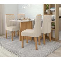 Conjunto Sala de Jantar Mesa Celebrare 120 Com 4 Cadeiras Exclusive Lopas Amêndoa Clean/Off White/Linho Rinzai Bege