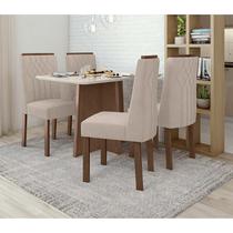 Conjunto Sala de Jantar Mesa Celebrare 120 Com 4 Cadeiras Exclusive Lopas Imbuia Clean/Off White/Veludo Naturale Creme