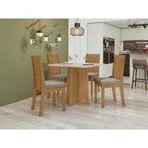 Conjunto Sala de Jantar Mesa Celebrare 90 Com 4 Cadeiras Athenas Lopas Amêndoa Clean/Off White/Veludo Naturale Creme
