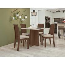 Conjunto Sala de Jantar Mesa Celebrare 90 Com 4 Cadeiras Athenas Lopas Imbuia Clean/Off White/Linho Rinzai Bege