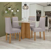 Conjunto Sala de Jantar Mesa Celebrare 90 Com 4 Cadeiras Exclusive Lopas Amêndoa Clean/Off White/Linho Rustico