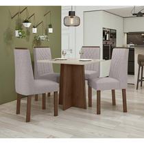 Conjunto Sala de Jantar Mesa Celebrare 90 Com 4 Cadeiras Exclusive Lopas Imbuia Clean/Off White/Linho Rustico