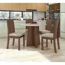 Conjunto Sala de Jantar Mesa Celebrare Redonda Com 4 Cadeiras Athenas Lopas Imbuia Clean/Off White/Veludo Naturale Creme