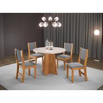Conjunto Sala de Jantar Mesa Chilli 90cm Tampo Redondo com 4 Cadeiras Sol Bege/Mel/Blonde/Cinza