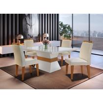 Conjunto Sala de Jantar Mesa Clarice 120x80cm Tampo Vidro/MDF Canto Reto com 4 Cadeiras Athenas Branco/Veludo Creme/Off White/Imbuia Conjunto Sala de Jantar Mesa Clarice 120x80cm Tampo Vidro/MDF Canto Reto com 4 Cadeiras Athenas Branco/Veludo Creme/Off White/Imbuia