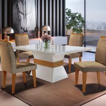 Conjunto Sala de Jantar Mesa Clarice 120x80cm Tampo Vidro/MDF Canto Reto com 4 Cadeiras Athenas Rufa