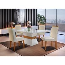 Conjunto Sala De Jantar Mesa Clarice 120X80Cm Tampo Vidro/Mdf Canto Reto Com 4 Cadeiras Athenas