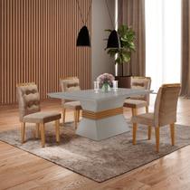 Conjunto Sala De Jantar Mesa Clarice 120X80Cm Tampo Vidro/Mdf Canto Reto Com 4 Cadeiras Valentina