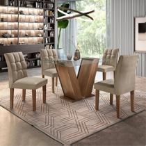 Conjunto Sala de Jantar Mesa Classic Tampo de Vidro 4 Cadeiras Vitória