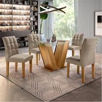 Conjunto Sala de Jantar Mesa Classic Tampo de Vidro 4 Cadeiras Vitória