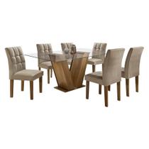 Conjunto Sala de Jantar Mesa Classic Tampo de Vidro 6 Cadeiras Vitoria Cel Moveis