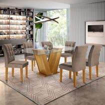 Conjunto Sala de Jantar Mesa Classic Tampo de Vidro 6 Cadeiras Vitória