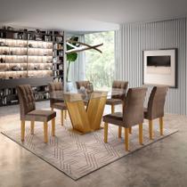 Conjunto Sala de Jantar Mesa Classic Tampo de Vidro 6 Cadeiras Vitória