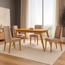 Conjunto Sala de Jantar Mesa com 4 Cadeiras 120cm Cleo Merlim Marrom/Linho Capuccino/Tork/Marromle/Off White Conjunto Sala de Jantar Mesa com 4 Cadeiras 120cm Cleo Merlim Marrom/Linho Capuccino/Tork/Marromle/Off White