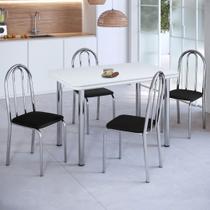 Conjunto Sala de Jantar Mesa com 4 Cadeiras Branco/Cromado/Preto