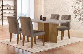 Conjunto Sala de Jantar Mesa com 4 Cadeiras Cayman Yescasa Marrom/Animalle Choc. Off White/Imbuia
