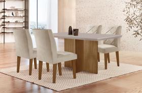 Conjunto Sala de Jantar Mesa com 4 Cadeiras Cayman Yescasa Marrom/Off White/Imbuia/Veludo Creme Conjunto Sala de Jantar Mesa com 4 Cadeiras Cayman Yescasa Marrom/Off White/Imbuia/Veludo Creme