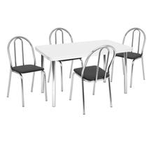 Conjunto Sala de Jantar Mesa com 4 Cadeiras Cromado/Branco/Preto