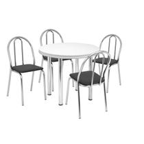 Conjunto Sala de Jantar Mesa com 4 Cadeiras Cromado/Branco/Preto