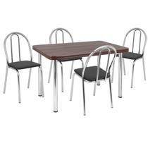 Conjunto Sala de Jantar Mesa com 4 Cadeiras Cromado/Nogueira/Preto