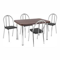 Conjunto Sala de Jantar Mesa com 4 Cadeiras Cromado/Nogueira/Preto