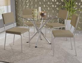 Conjunto Sala de Jantar Mesa com 4 Cadeiras Estofadas Cromado 912 Kappesberg Crome
