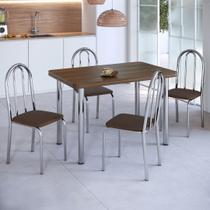 Conjunto Sala de Jantar Mesa com 4 Cadeiras Marrom/Cromado/Nogueira/Preto
