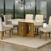 Conjunto Sala de Jantar Mesa com 6 Cadeiras Lorena Freijo/ Off White/Palha