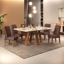 Conjunto Sala de Jantar Mesa com 6 Cadeiras Tampo Curvo 160cm Kiara Freijó/Off White Lídia Veludo Moca - Dj Móveis Conjunto Sala de Jantar Mesa com 6 Cadeiras Tampo Curvo 160cm Kiara Freijó/Off White Lídia Veludo Moca - Dj Móveis