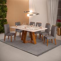 Conjunto Sala de Jantar Mesa com 6 Cadeiras Tampo Curvo 160cm Kiara Freijó/Off White Yasmin Veludo Lunar - Dj Móveis Conjunto Sala de Jantar Mesa com 6 Cadeiras Tampo Curvo 160cm Kiara Freijó/Off White Yasmin Veludo Lunar - Dj Móveis
