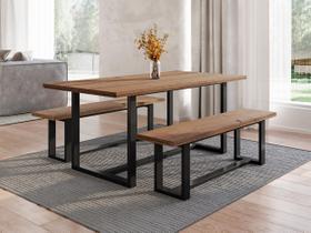 Conjunto Sala de Jantar Mesa com Bancos 6 Lugares Madeira Maciça Lumber CabeCasa MadeiraOriginals