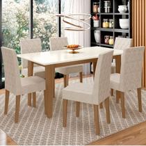 Conjunto Sala de Jantar Mesa com Tampo Chanfrado Liz 6 Cadeiras Estofadas Jade Poliman