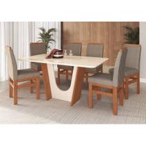 Conjunto Sala de Jantar Mesa com Tampo de Vidro 160cm e 6 Cadeiras em Madeira Maciça 136/19 Zamarchi