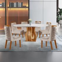 Conjunto Sala de Jantar Mesa com Tampo de Vidro 6 Cadeiras Atena Espresso Móveis Marrom/Castanho Cinamomo/Pena Bege/Off White