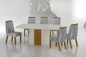 Conjunto Sala de Jantar Mesa Com Vidro 180cm com 6 Cadeiras Pé Madeira Dacota Conjunto Sala de Jantar Mesa Com Vidro 180cm com 6 Cadeiras Pé Madeira Dacota