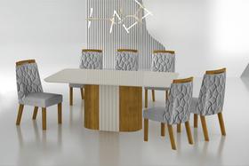 Conjunto Sala de Jantar Mesa Com Vidro 180cm com 6 Cadeiras Pé Madeira Dacota