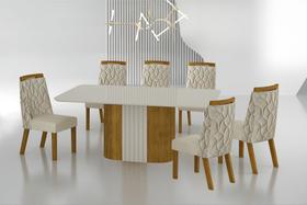 Conjunto Sala de Jantar Mesa Com Vidro 180cm com 6 Cadeiras Pé Madeira Dacota Conjunto Sala de Jantar Mesa Com Vidro 180cm com 6 Cadeiras Pé Madeira Dacota