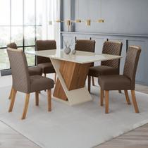 Conjunto Sala de Jantar Mesa com Vidro 6 Cadeiras Solus Conjunto Sala de Jantar Mesa com Vidro 6 Cadeiras Solus