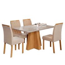 Conjunto Sala de Jantar Mesa Compacta Maite de 130x80 cm com 4 Cadeiras Juliana Wood em Madeira/Off White/Nude