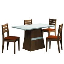 Conjunto Sala de Jantar Mesa Dakar 1,37m 4 Cadeiras Cedro / Off White / Terracota Dobuê - DOBUE