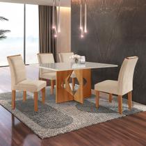 Conjunto Sala de Jantar Mesa Dakota Plus 120x80cm Tampo Vidro com 4 Cadeiras Laura Yescasa