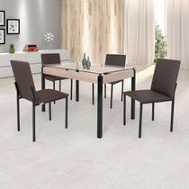 Conjunto Sala de Jantar Mesa Dubai 120x75cm Tampo Vidro com 4 Cadeiras Marrom/Carvalho/Preto/Linho Conjunto Sala de Jantar Mesa Dubai 120x75cm Tampo Vidro com 4 Cadeiras Marrom/Carvalho/Preto/Linho
