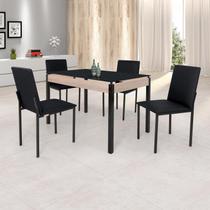 Conjunto Sala de Jantar Mesa Dubai 120x75cm Tampo Vidro com 4 Cadeiras Preto/Carvalho/Linho Conjunto Sala de Jantar Mesa Dubai 120x75cm Tampo Vidro com 4 Cadeiras Preto/Carvalho/Linho
