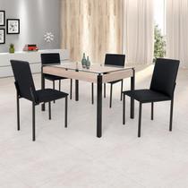Conjunto Sala de Jantar Mesa Dubai 120x75cm Tampo Vidro com 4 Cadeiras Preto/Carvalho/Linho