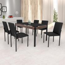 Conjunto Sala de Jantar Mesa Dubai 140x80cm Tampo Vidro com 6 Cadeiras