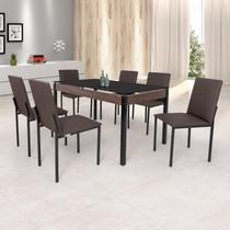 Conjunto Sala de Jantar Mesa Dubai 140x80cm Tampo Vidro com 6 Cadeiras Ciplafe